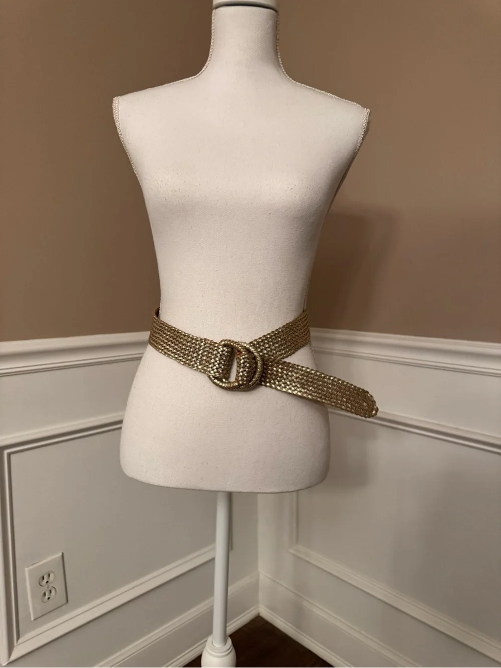 J. Crew Metallic Gold Woven Double-Ring Belt Vintage - Picture 3 of 12